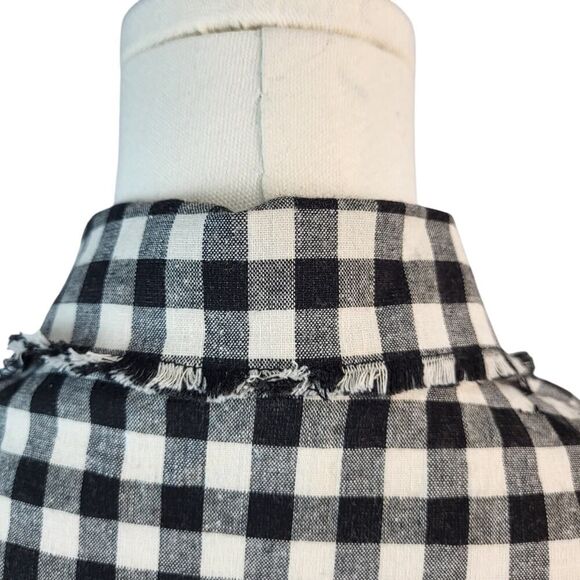 POL BOHO Oversized Small Black and White Checked Gingham Dress Frayed Hem - Picture 12 of 16